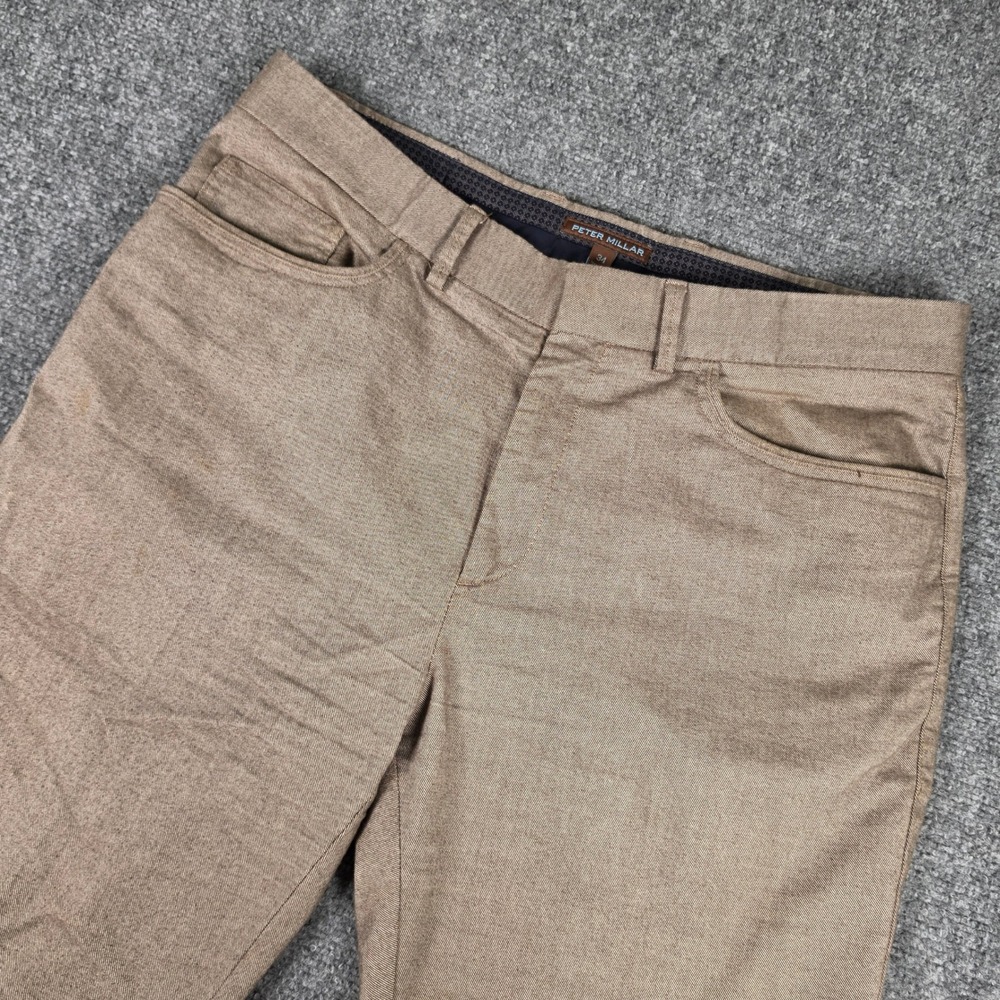 Peter Millar Soft Twill Pants Mens 34 Tan 5-Pocket Straight Leg Chino MF15RT07